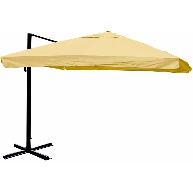Parasol professionnel restaurant pour jardin terrasse 3x3m (Ø4,24m) polyester/aluminium 23kg crème sans pied, rotatif