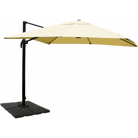 Parasol professionnel restaurant pour jardin terrasse, 3x4m (Ø5m) polyester/aluminium 26kg crème avec pied, rotatif 040003503