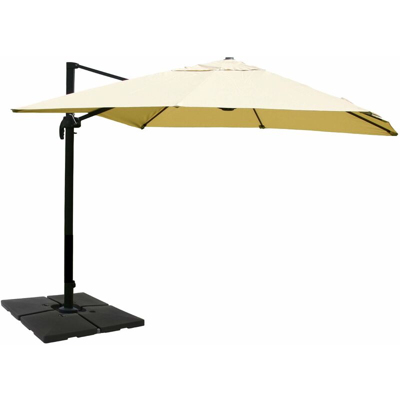 Parasol professionnel restaurant pour jardin terrasse 3x4m (Ø5m) polyester aluminium/acier 26kg crème avec pied, rotatif 040003313
