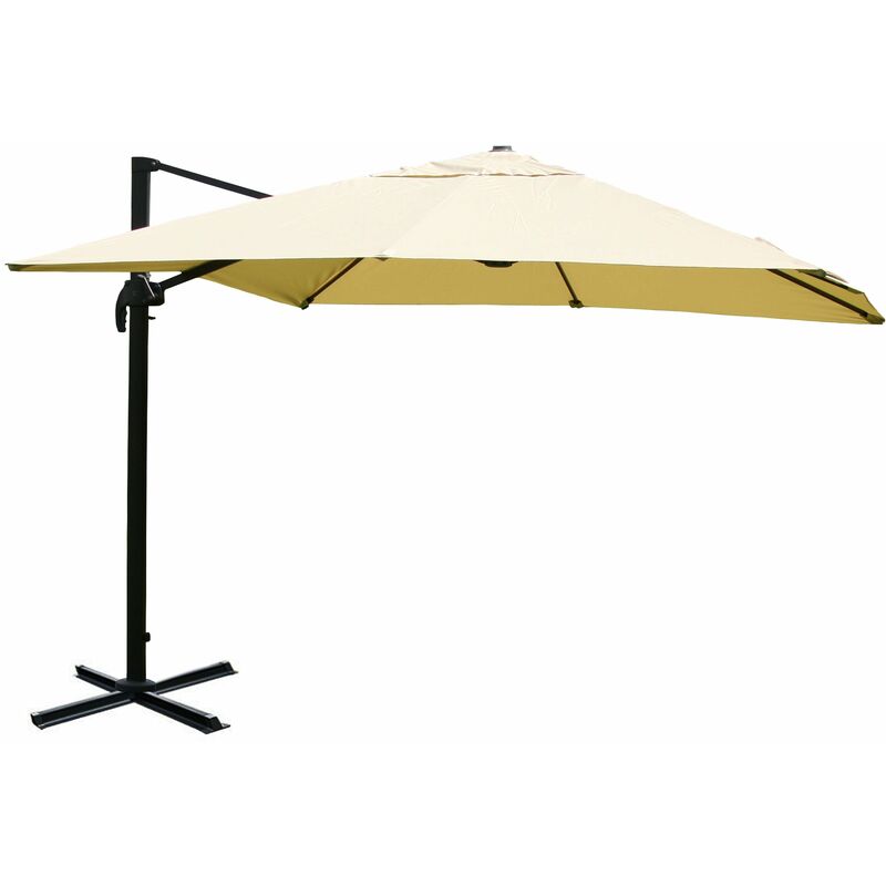 Parasol professionnel restaurant pour jardin terrasse 3x4m (Ø5m) polyester/aluminium 26kg crème sans pied, rotatif 040003342