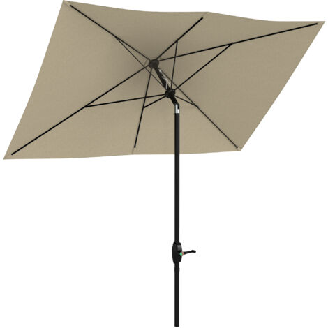 Parasol rectangulaire 2x3 m inclinable à manivelle, toile polyester haute densité 180g/m² imperméable couleur crème