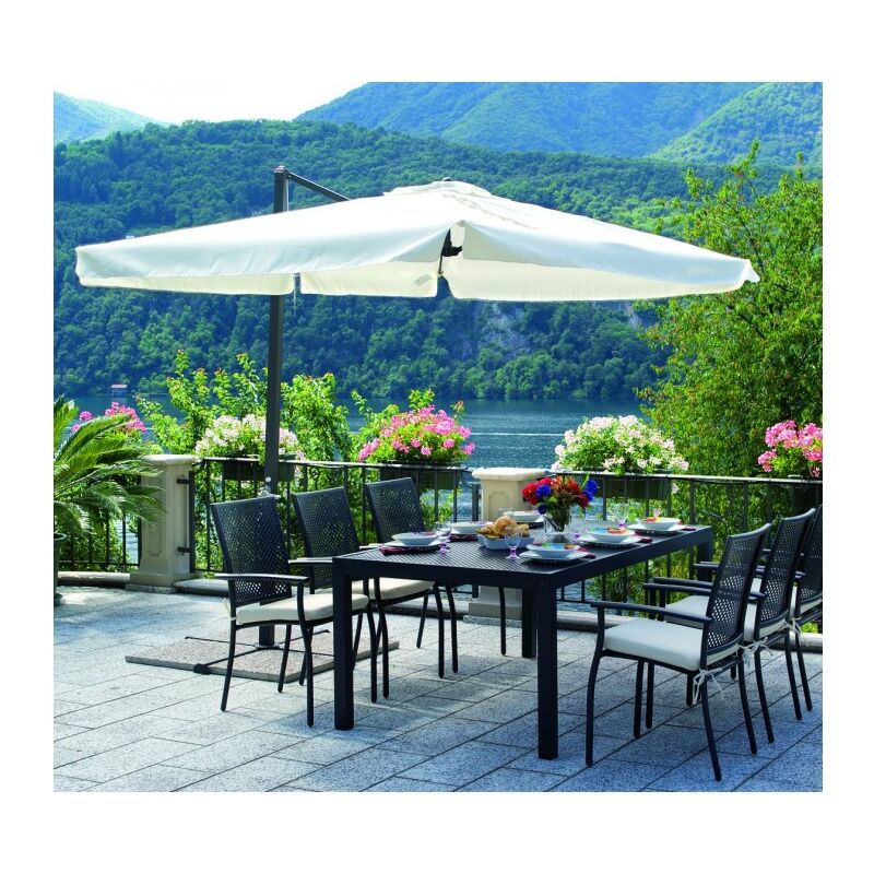Parasol rectangulaire 3x2 mètres avec structure en aluminium gris anthracite et bâche écrue - Bracciano