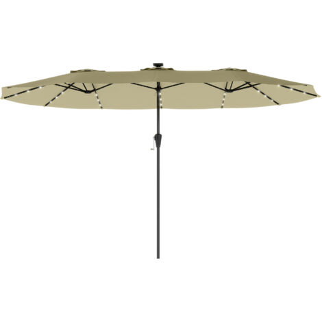 Parasol Rectangulaire 395x215cm avec 36 LED Solaires, UPF 50+, Structure 12 Baleines, Manivelle, Beige