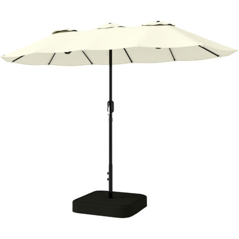 Parasol rectangulaire double face 295x148cm beige, protection UV 50+, avec base et sacs de lestage