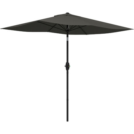Parasol rectangulaire inclinable 2x3 m gris foncé avec manivelle, toile polyester imperméabilisée haute densité 180 g/m²