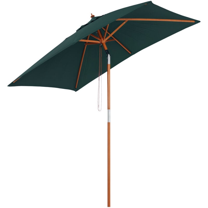 Outsunny - Parasol rectangulaire inclinable bois polyester haute densité 2L x 1,5l x 2,3H m vert foncé
