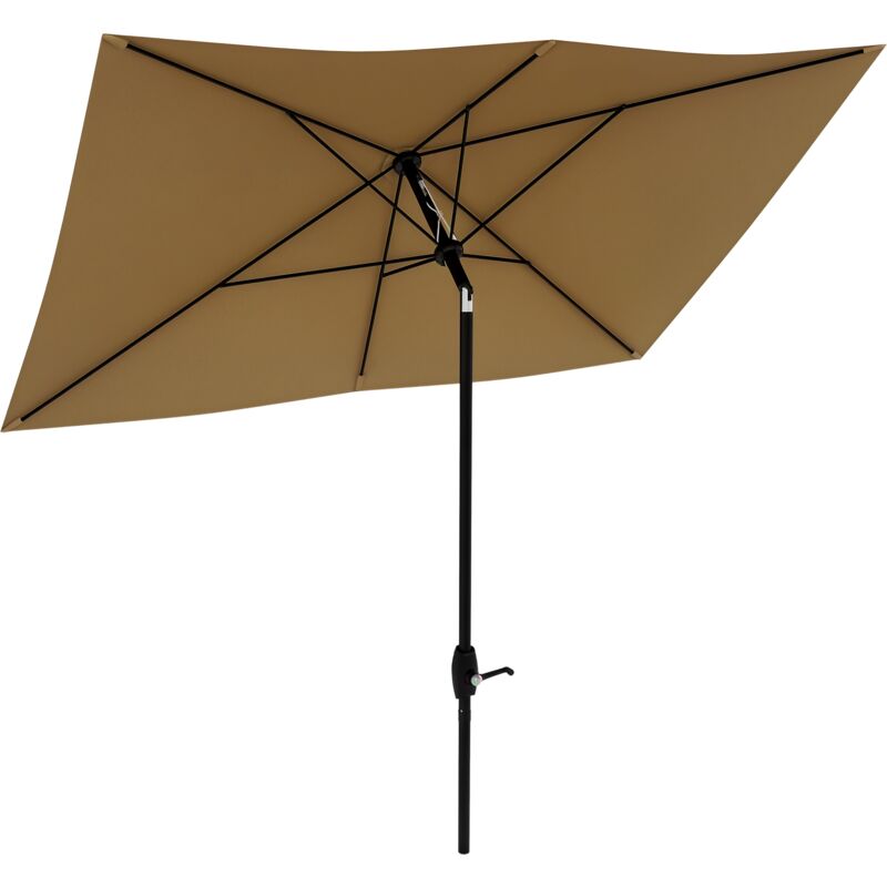 Parasol rectangulaire inclinable de jardin avec manivelle métal polyester haute densité anti uv 50+ chocolat