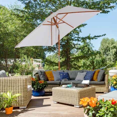 Parasol rectangulaire Outsunny 200×150×235cm, 3 réglages, imperméable, anti-UV, blanc crème