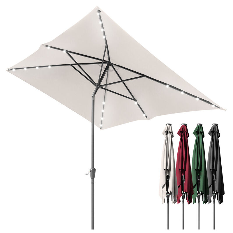 Parasol rectangulaire uv jusqu'à UV30+, Inclinable 2.1x1.4m, avec support et led, Beige - Swanew