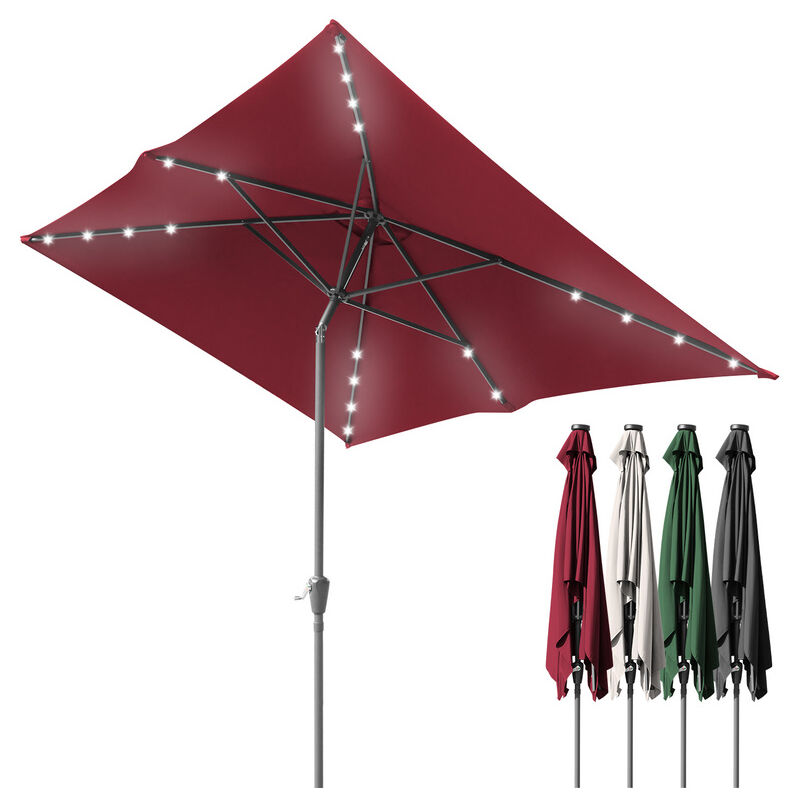 Parasol rectangulaire uv jusqu'à UV30+, Inclinable 2.1x1.4m, avec support et led, Rouge - Swanew