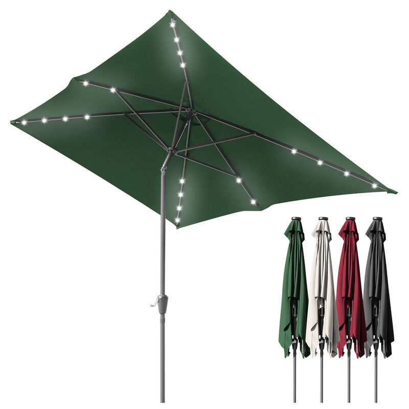 Parasol rectangulaire uv jusqu'à UV30+, Inclinable 2.1x1.4m, avec support et led, Vert - Swanew