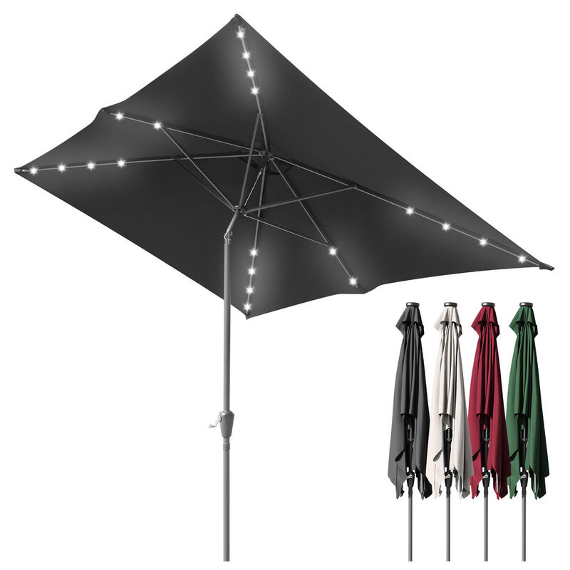 Parasol rectangulaire uv jusqu'à UV30+, Inclinable 2.1x1.4m, avec support et led, Gris - Swanew