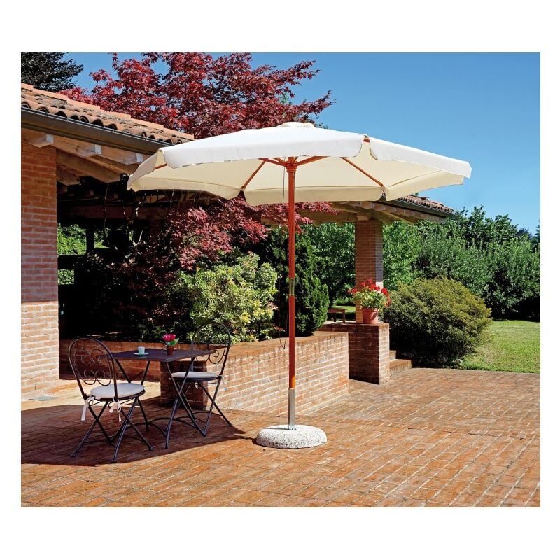 Parasol rond 2,85 cm Standard avec mât latéral en bois teck et toile de couverture écru - Subiaco