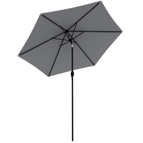 Parasol rond 2m inclinable 30° avec manivelle, mât aluminium, toile 180g/m² anti-UV, gris foncé extérieur jardin