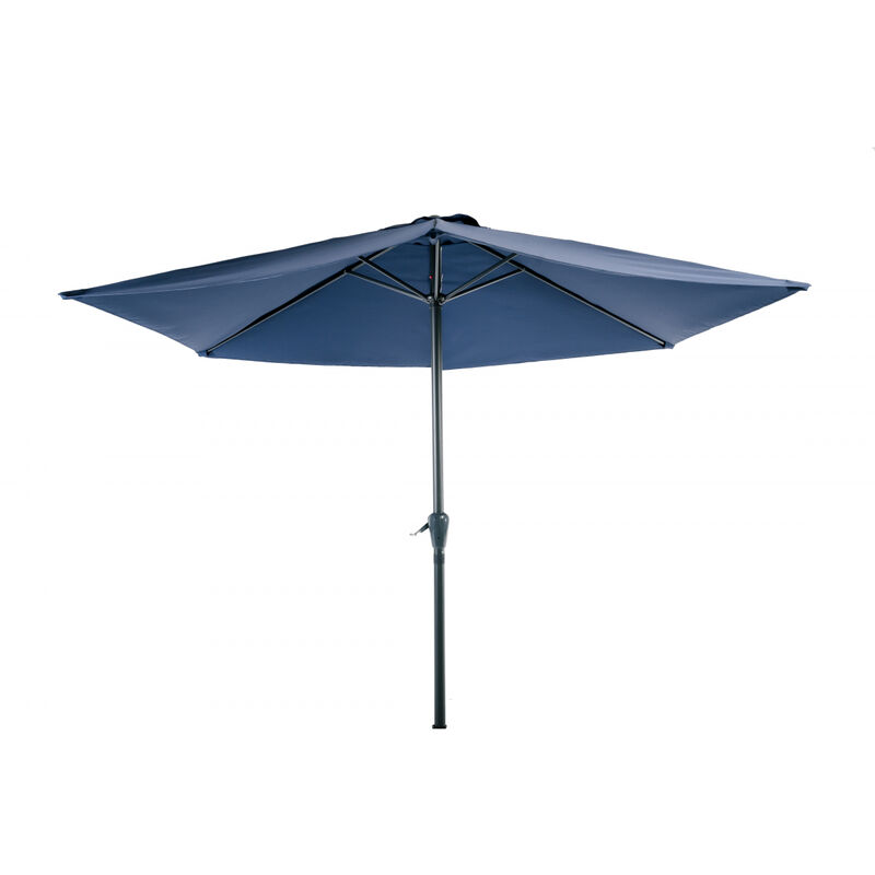 Parasol Rond 3 m Bleu Aluminium et Polyester Ouverture Avec Manivelle - Mobilier de Jardin - Parasol droit - Bleu