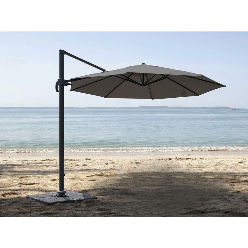 Parasol rond en aluminium, coloris taupe et toile polyester avec pied en croix - Tobago - ø 4 x 2,66 m - Jardiline