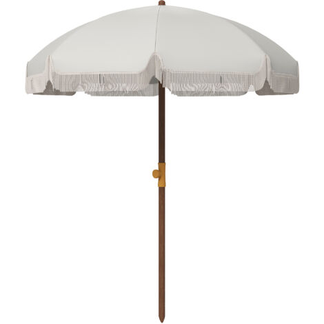 Parasol rond frangé avec protection UV 40+, 8 baleines, gris clair pour plage et extérieur