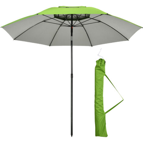 Parasol rond inclinable métal extérieur anti-UV30, 8 baleines acier, housse transport incluse, vert