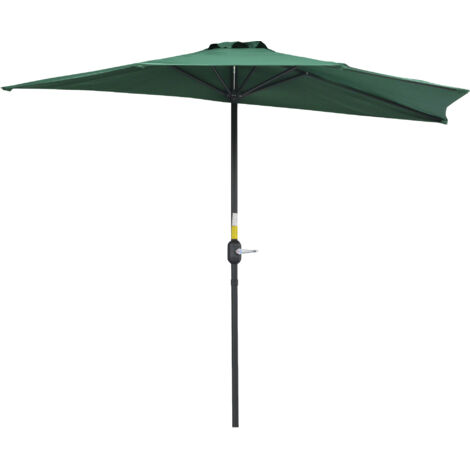 Parasol semi-circulaire vert grand format, toile polyester épaisse. Manivelle de réglage pour terrasse, piscine et espace extérieur.
