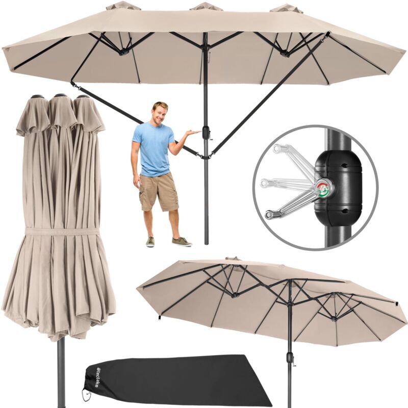 Tectake - Parasol 460 x 270 cm Mécanisme facile à manipuler Avec 3 brise-vent