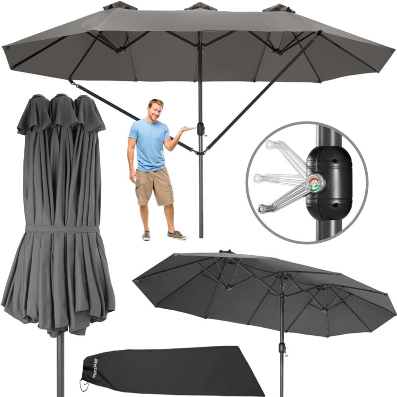 Tectake - Parasol 460 x 270 cm Mécanisme facile à manipuler Avec 3 brise-vent