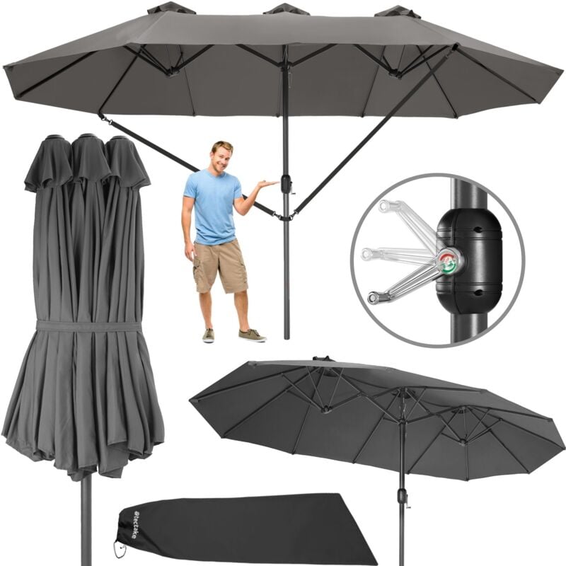 Tectake - Parasol silia en aluminium 460 x 270 cm - Parasol double, parasol de marché, parasol de jardin - gris