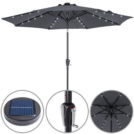 Parasol Solaire En Aluminium Avec Manivelle 24 Led ø 270cm