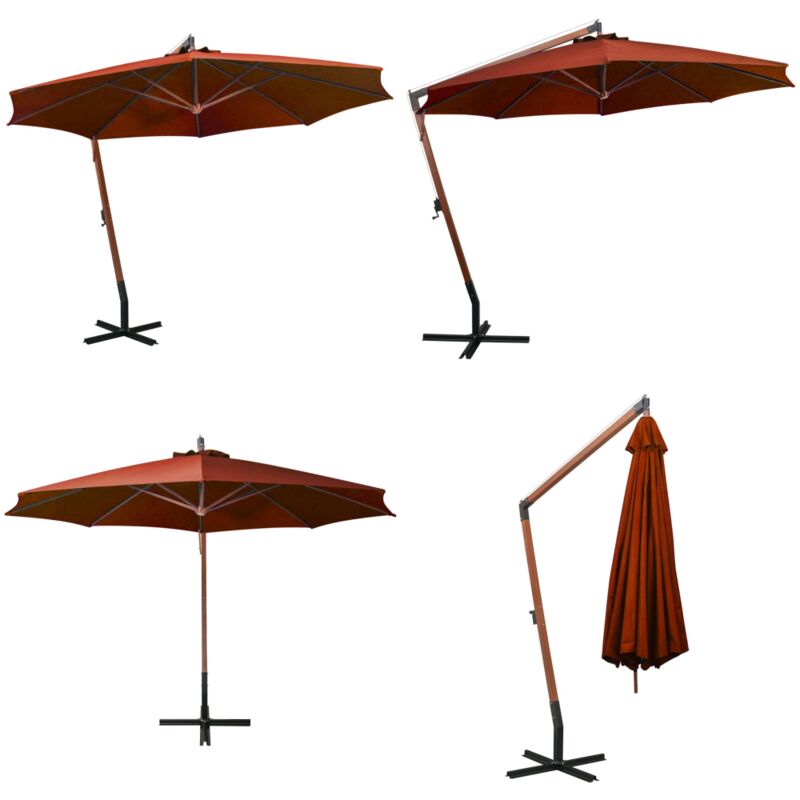 Vidaxl - Parasol de jardin suspendu avec mât terre cuite bois de sapin - Parasol De Jardin - Parasol Suspendu - Parasol Bois - Parasol Extérieur