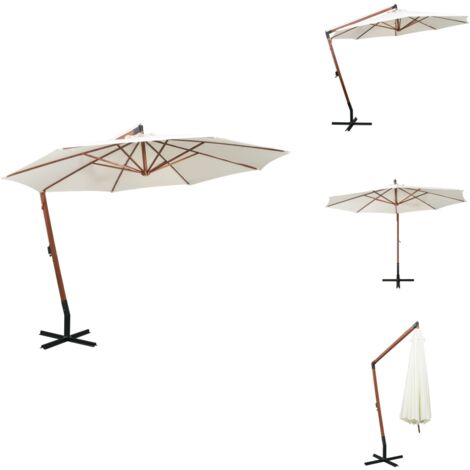 Parasol suspendu avec poteau en bois 350 cm blanc - Parasol Suspendu - Parasol De Jardin - Parasol En Bois - Parasol Rectangulaire - Ombrella Extérieure