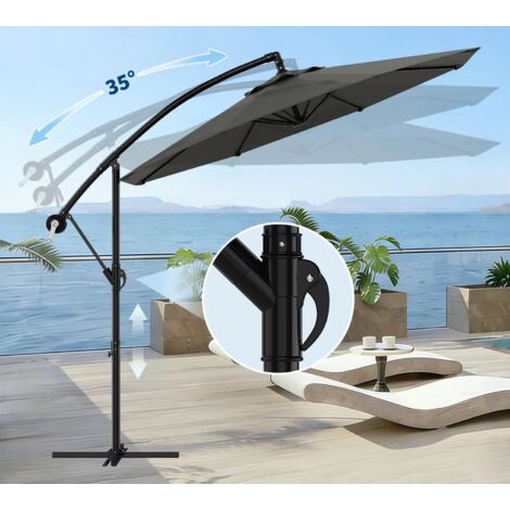 Parasol suspendu de jardin durable, parasol extérieur imperméable orientable à 360° (gris)