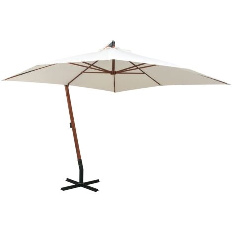 Parasol suspendu-Parasol mural de jardin avec poteau en bois 300x300 cm blanc 777493