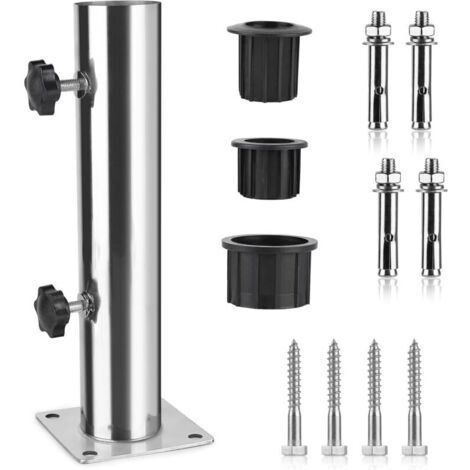 Parasol Tube, Parasol Base, Adjustable Stainless Steel Parasol Support with 3 PVC Reducing Rings (32/38/48mm), Parasol Base with 8 Steel Spikes