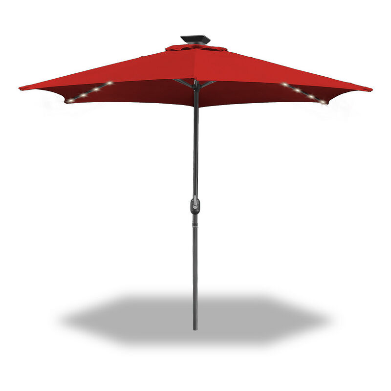 Parasol Inclinable de Paille 2,7M--Protection Solaire UPF 30+ pour Plage de sable/Jardin/Terrasse/Plage, Rouge, vec 36 LED Solaire - rouge