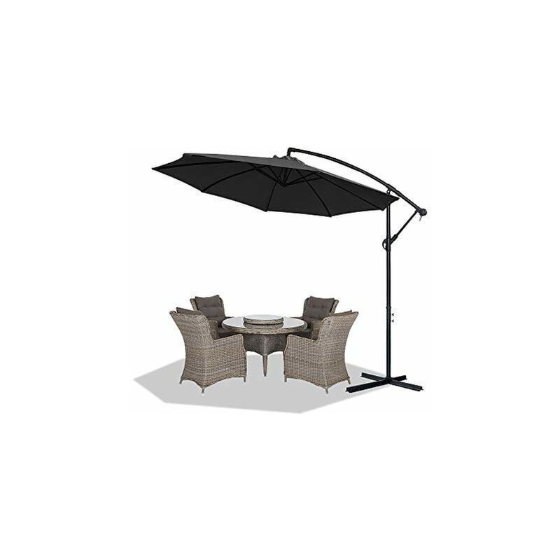Parasols en aluminium Parasol de jardin avec protection solaire Parasols en porte-à-faux réglables en hauteur avec manivelle UV40+ (Ø300 cm, gris