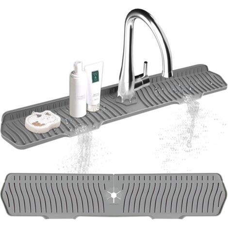 Paraspruzzi in silicone per lavello (75 x 15,3 cm) per piano di lavoro, bagno, stile rustico (grigio)