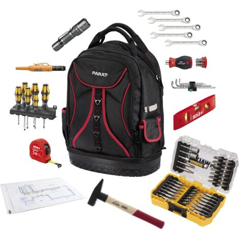 Parat Basic Werkzeugrucksack 23l - Arbeitsrucksack mit Werkzeug - 63-teilig