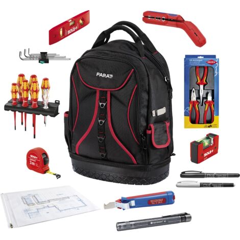 Parat Basic Werkzeugrucksack Elektro 23l - Arbeitsrucksack mit Werkzeug für Elektriker- 21-teilig