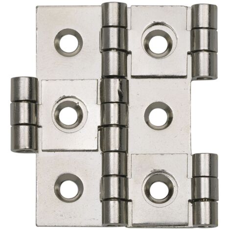 Paravantscharnier, 50x21 mm, Holzstärke 15 mm, Messing nickel matt