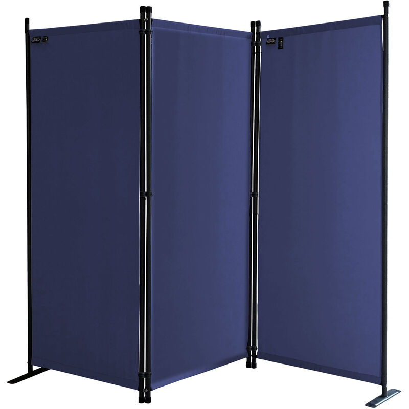Paravent 170 x 165 cm Séparateur de tissu Jardin en 3 parties pliable Balcon Écran de confidentialité partition Bleu