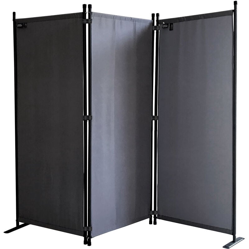 Paravent 170 x 165 cm Séparateur de tissu Jardin en 3 parties pliable Balcon Écran de confidentialité partition Gris