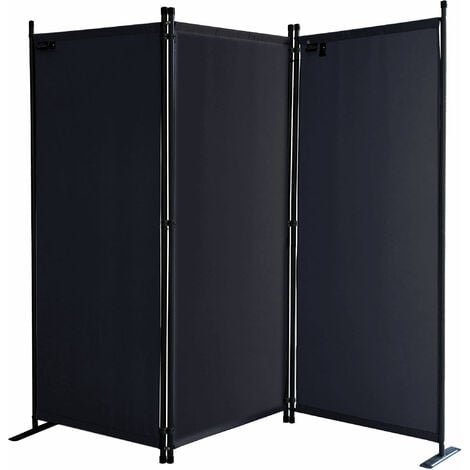 Paravent 170 x 165 cm Séparateur de tissu Jardin en 3 parties pliable Balcon Écran de confidentialité partition Noir