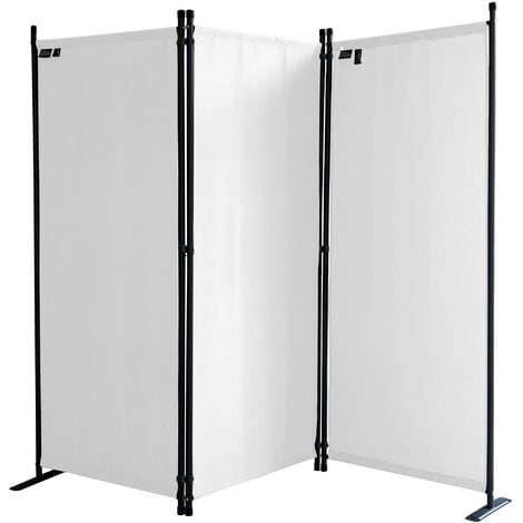 Paravent 170 x 165 cm Tejido Divisor de habitación Jardín 3-Partición Pared de separación Plegable Balcón Pantalla de privacidad Blanco