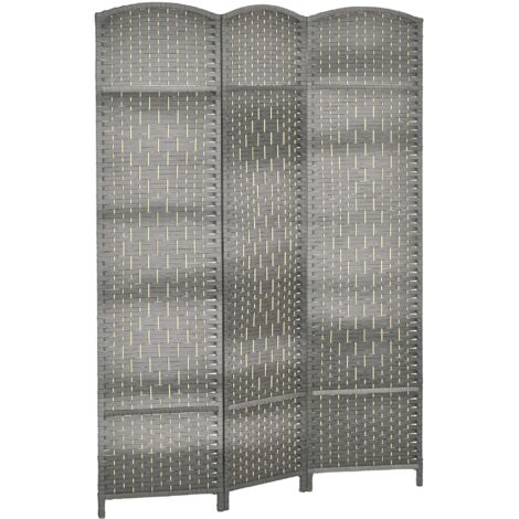 Paravent 3 panneaux en bois gris 135x180 cm, séparateur d'espace pliable pour chambre à coucher ou salon