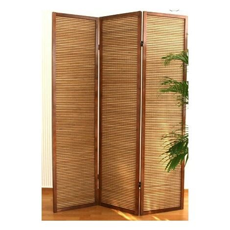 Paravent 3 panneaux marron en bois et bambou 132x175 cm - marron