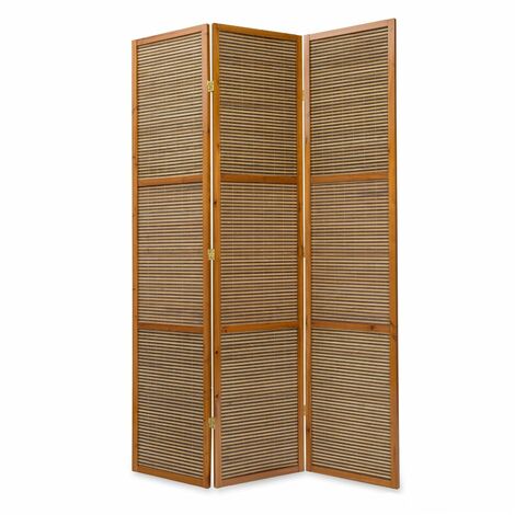 Paravent 3 panneaux marron en bois et bambou 132x200 cm - marron