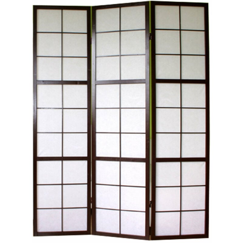 Paravent 3 panneaux pans en bois noir et papier riz 175x132cm PAR06037