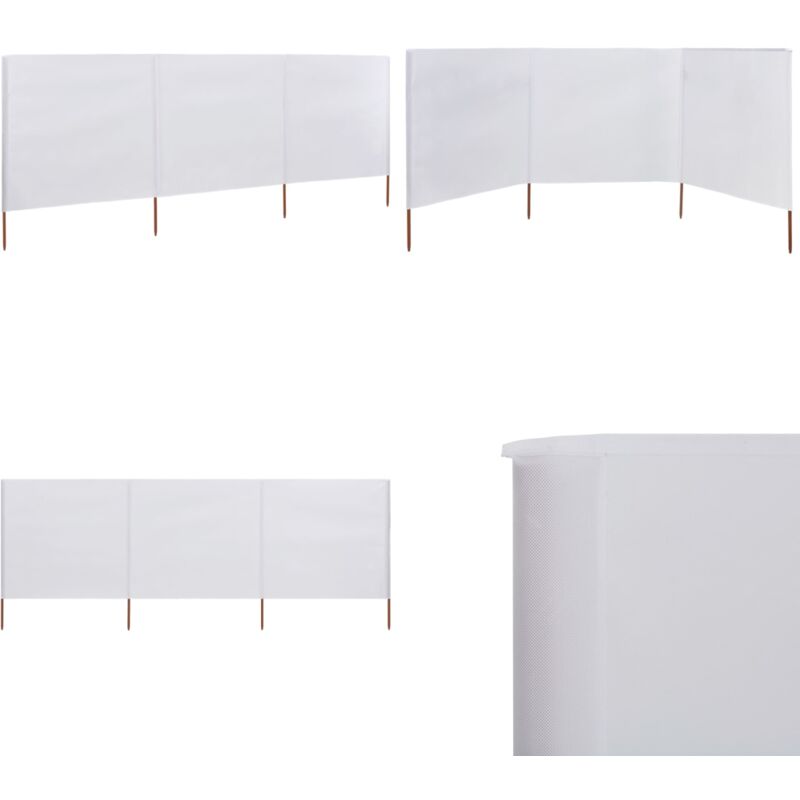 Paravent 3 panneaux Tissu 400 x 120 cm Blanc - Parasol - Écran D'intimité - Pare-vent - Protection Solaire - Abri Contre Le Vent - Home & Living