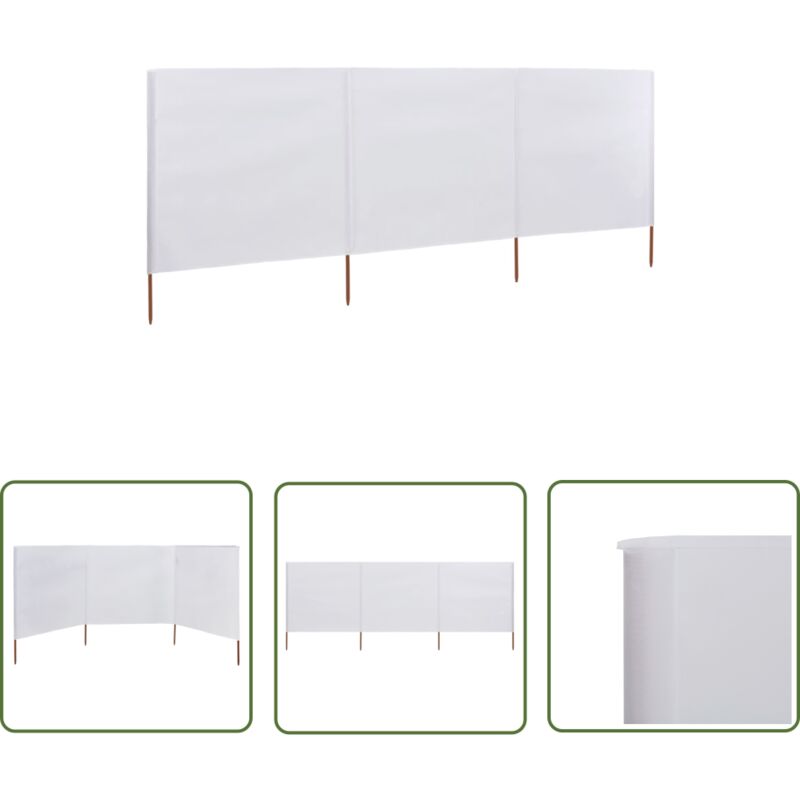 The Living Store Paravent 3 panneaux Tissu 400 x 120 cm Blanc - Parasol - Écran D'intimité - Pare-vent - Protection Solaire - Abri Contre Le Vent