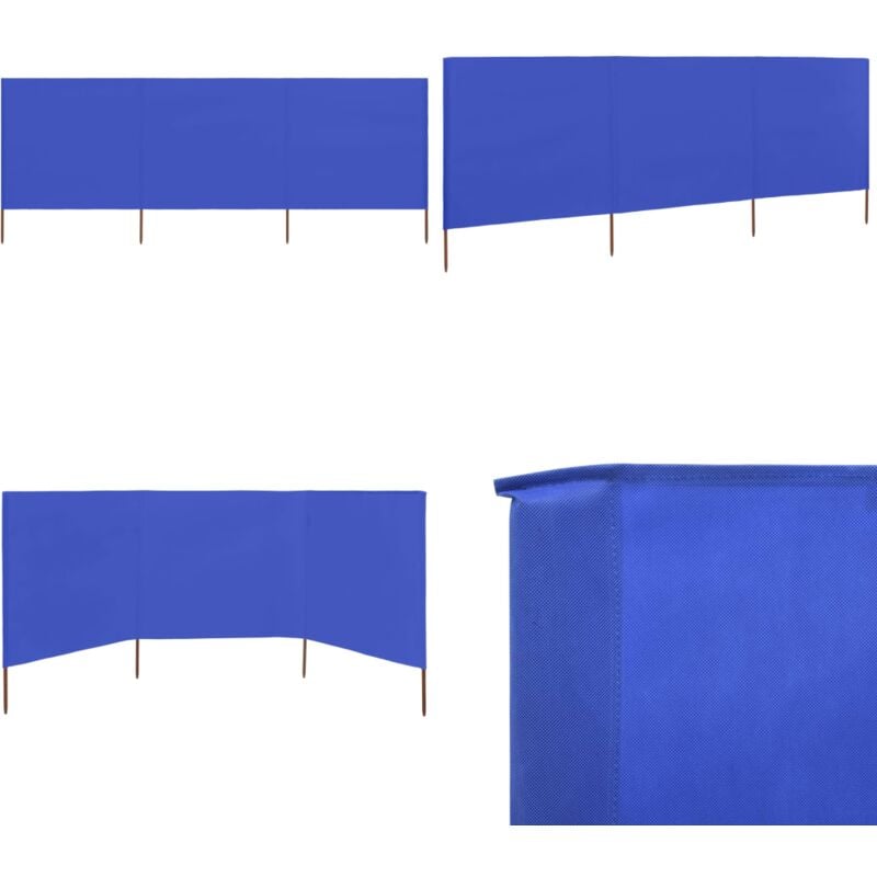 Paravent 3 panneaux Tissu 400 x 120 cm Bleu azuré - Parasol - Écran D'intimité - Pare-vent - Protection Solaire - Abri Contre Le Vent - Home & Living