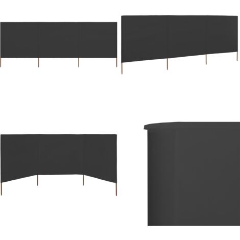 Paravent 3 panneaux Tissu 400 x 80 cm Anthracite - Paravent anti-vent - Paravent anthracite